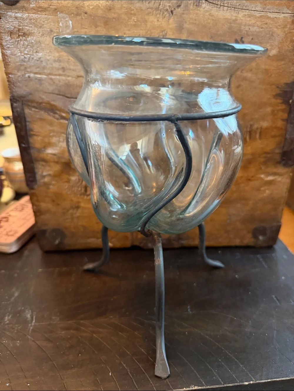 Encased Caged Wrought Iron Recycled glass vase or candle holder Vintage - Picture 2 of 11